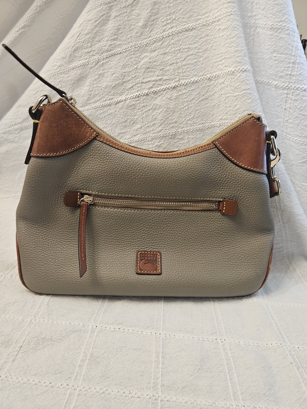 Dooney & Bourke Taupe Hobo with Tan Trim